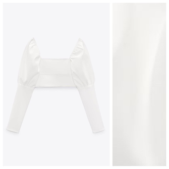 NWT. Zara Off White Voluminous Sleeves V-neck Top. Size M. - Picture 9 of 13